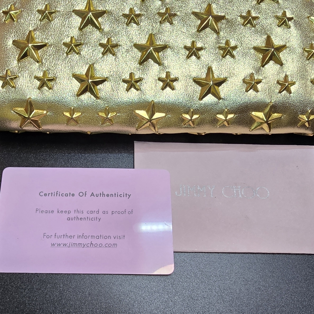 Jimmy Choo Gold Metallic Star-Studded Wallet - NWOT - COA - Picture 11 of 16
